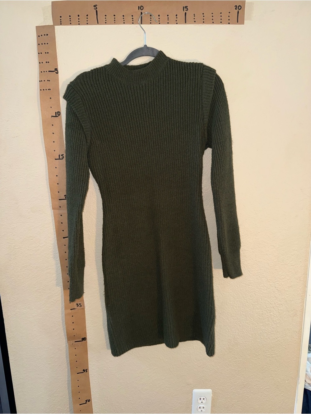 Women's Olive Ribbed Knit Sweater Dress